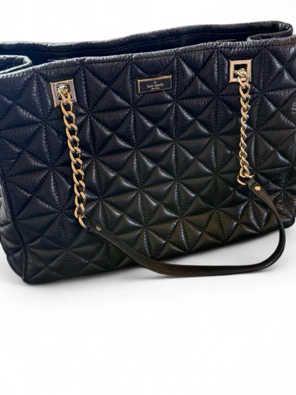 kate spade Black Quilted Shoulder Bag with Gold Chain Handles